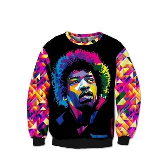 Fashion 3D Jimi Hendrix Psychedelic Crew Neck Pullover Shirt Sweater Small - Picture 12 of 12